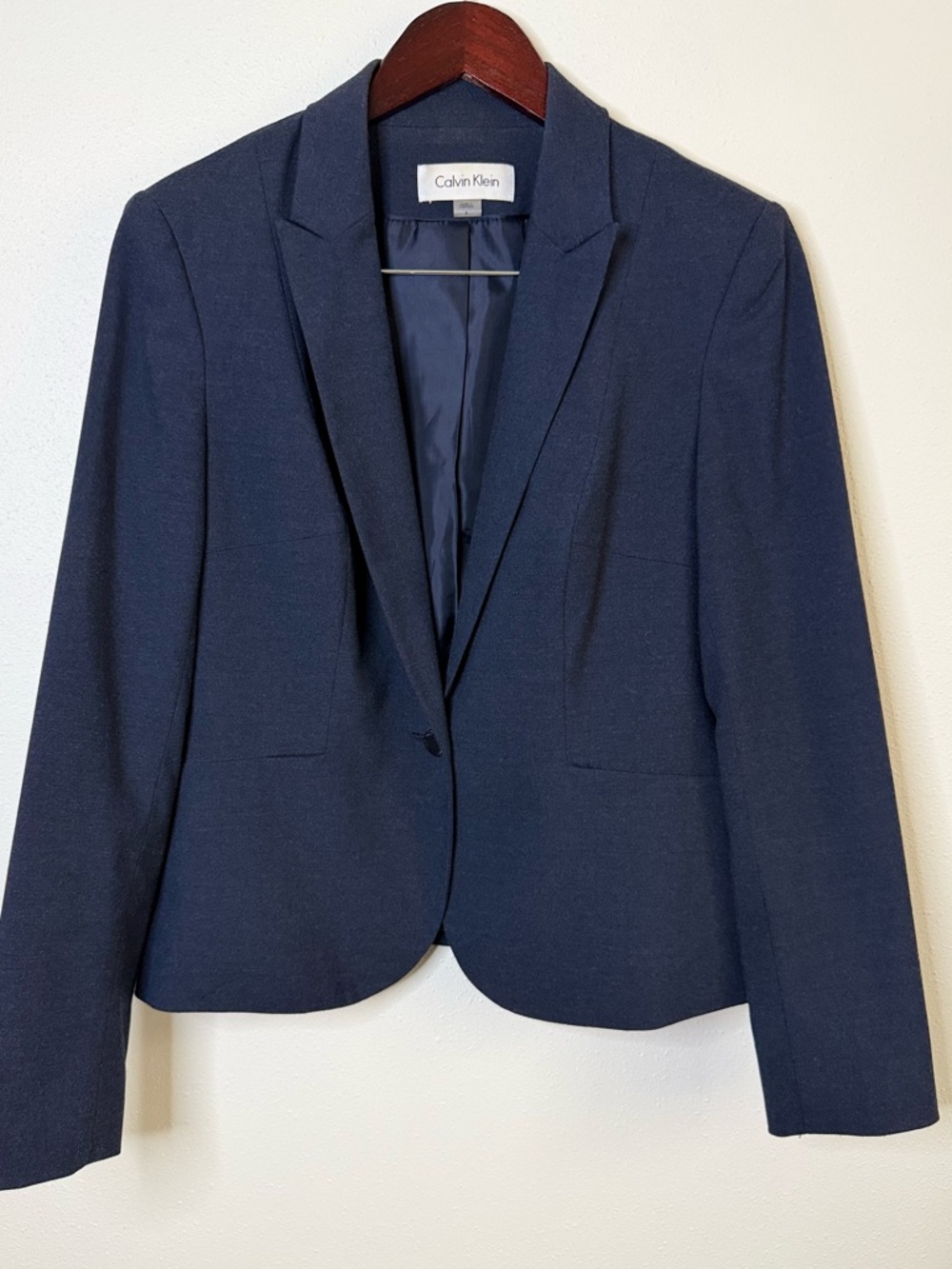 Calvin Klein Navy Heather Suit Set Blazer Pants Size 8 Modern Fit Stretch - Picture 2 of 11